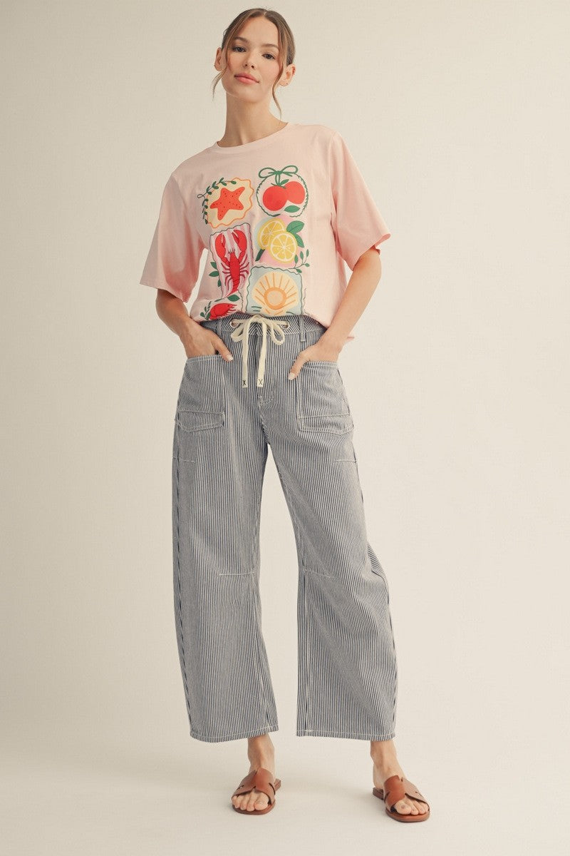 Kylie Drawstring Waist Stripe Barrel Pants
