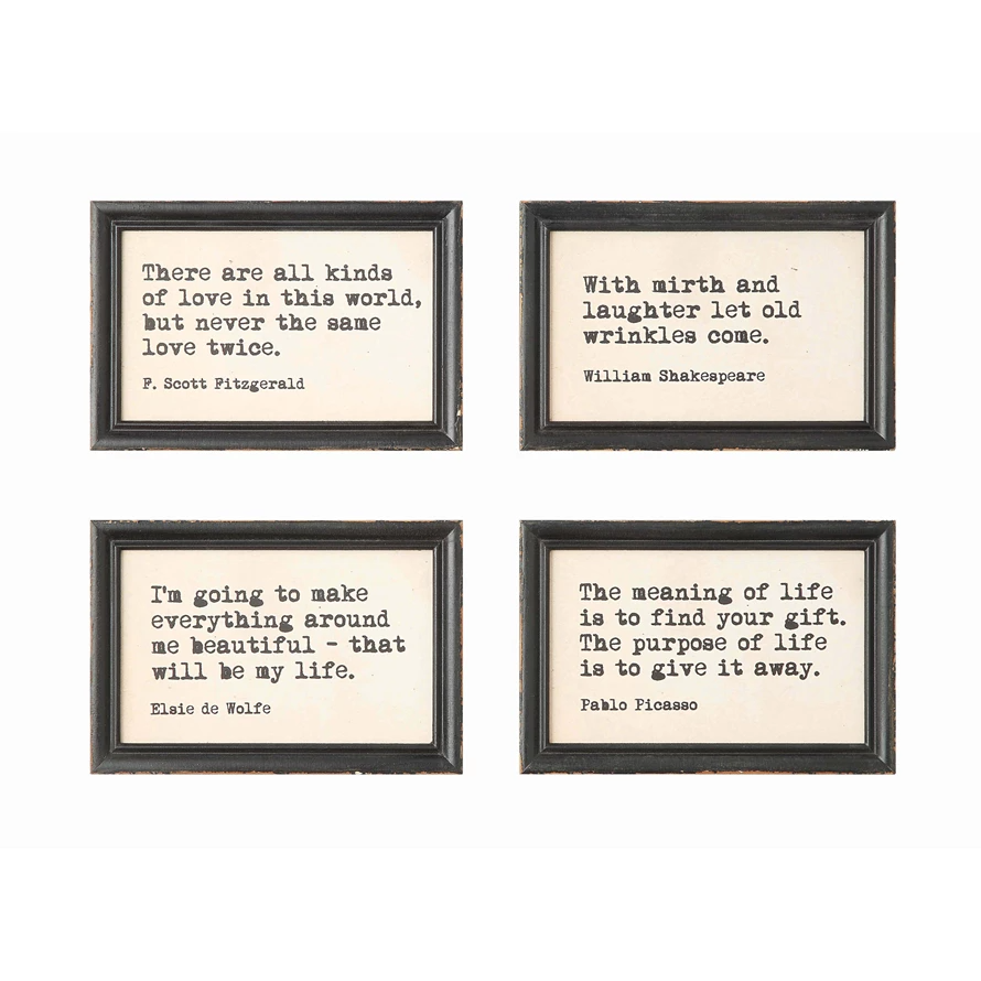 Wood framed rectangular wall decor with a natural finish.
