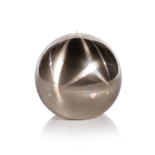 Round titanium candle with a smooth metallic finish.