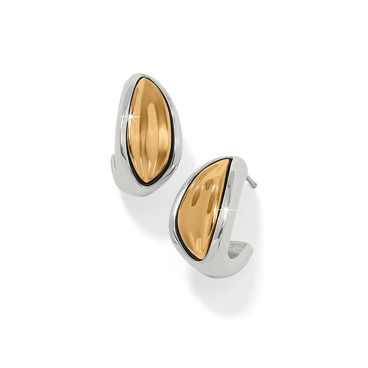 Cascade two-tone silver and gold hoop earrings with a post and flat disc back.