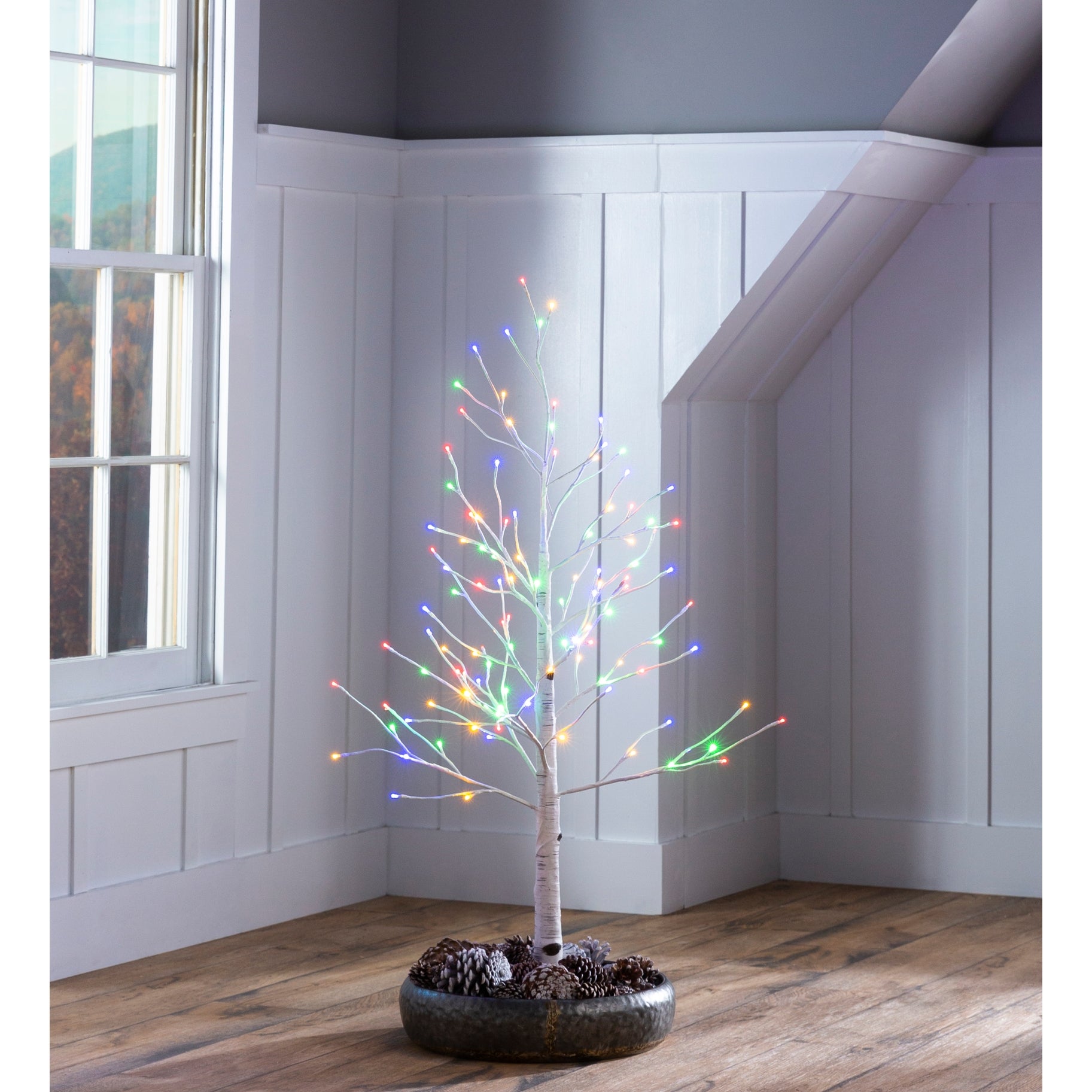 4-foot indoor/outdoor birch tree with white and multicolor string lights