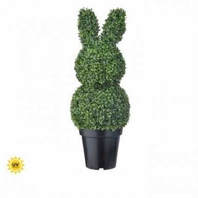 32-inch boxwood bunny topiary with UV protection in natural green