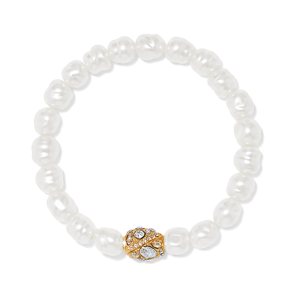 Silver-plated stretch bracelet featuring baroque pearls and fine quality crystals