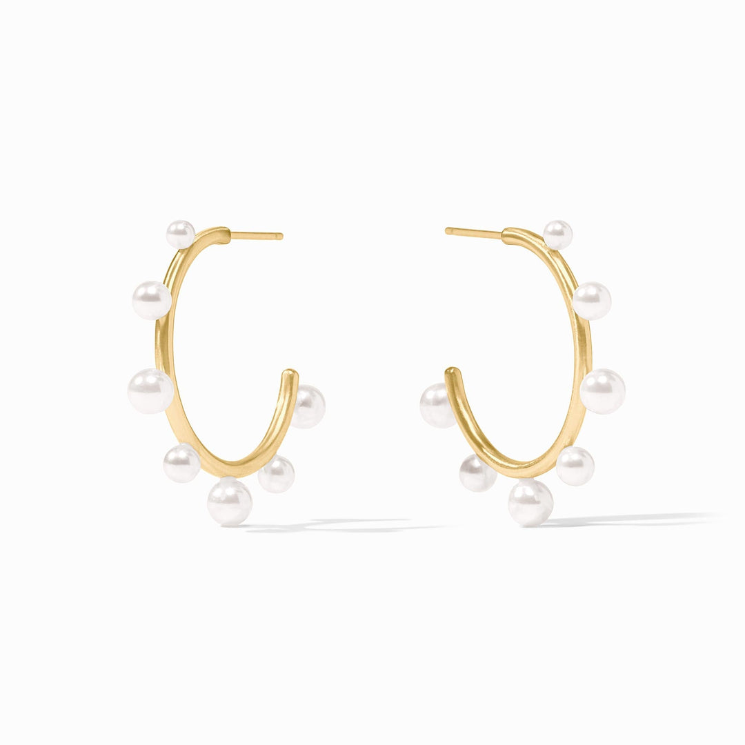 Hydra Stone Hoop earrings in 24K gold plate featuring white shell pearls along the outer edge.