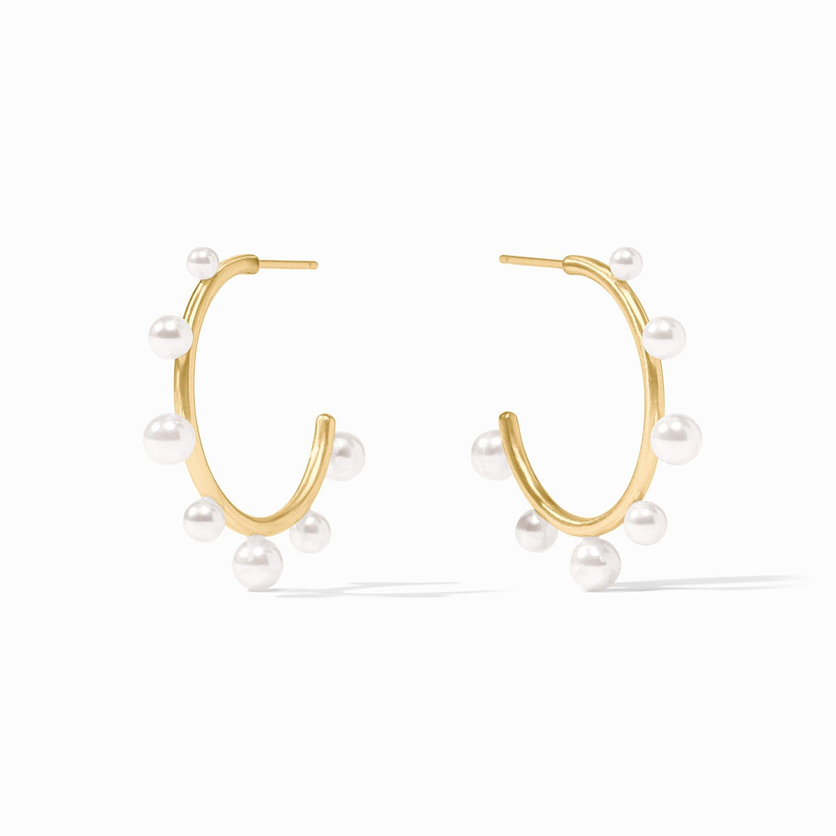 Hydra Stone Hoop earrings in 24K gold plate featuring white shell pearls along the outer edge.