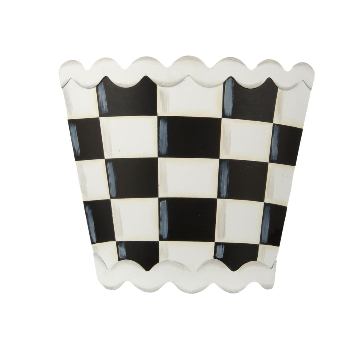 Black and white checkered scalloped planter with a tapered silhouette.