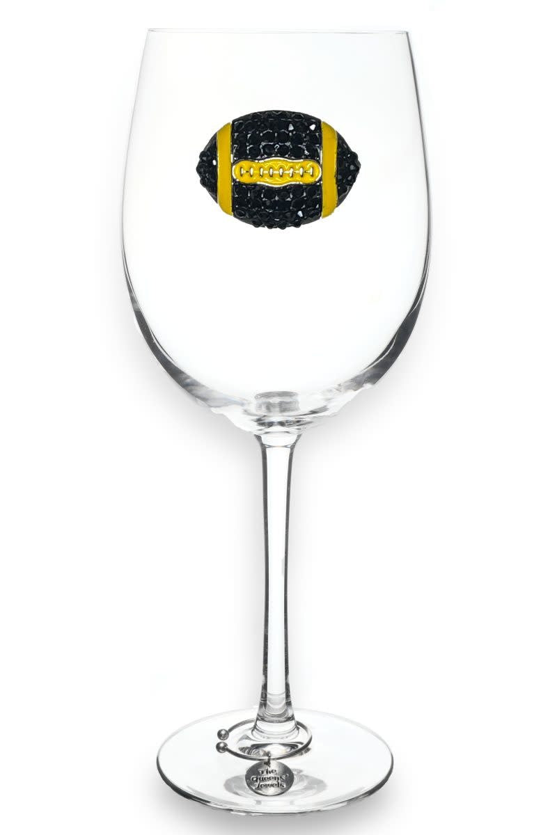 Clear stemmed wine glass with jeweled embellishments on the bowl