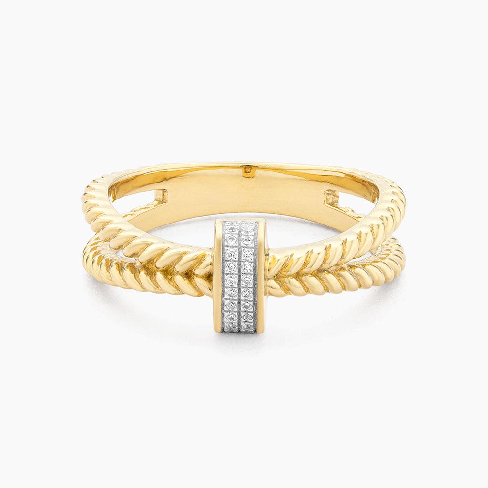Halfway Point diamond-studded statement ring with bold geometric silhouette