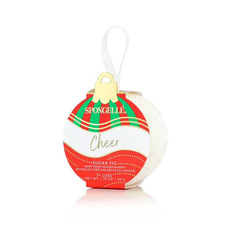 Holiday Ornament Body Wash bottle with festive wreath-themed label