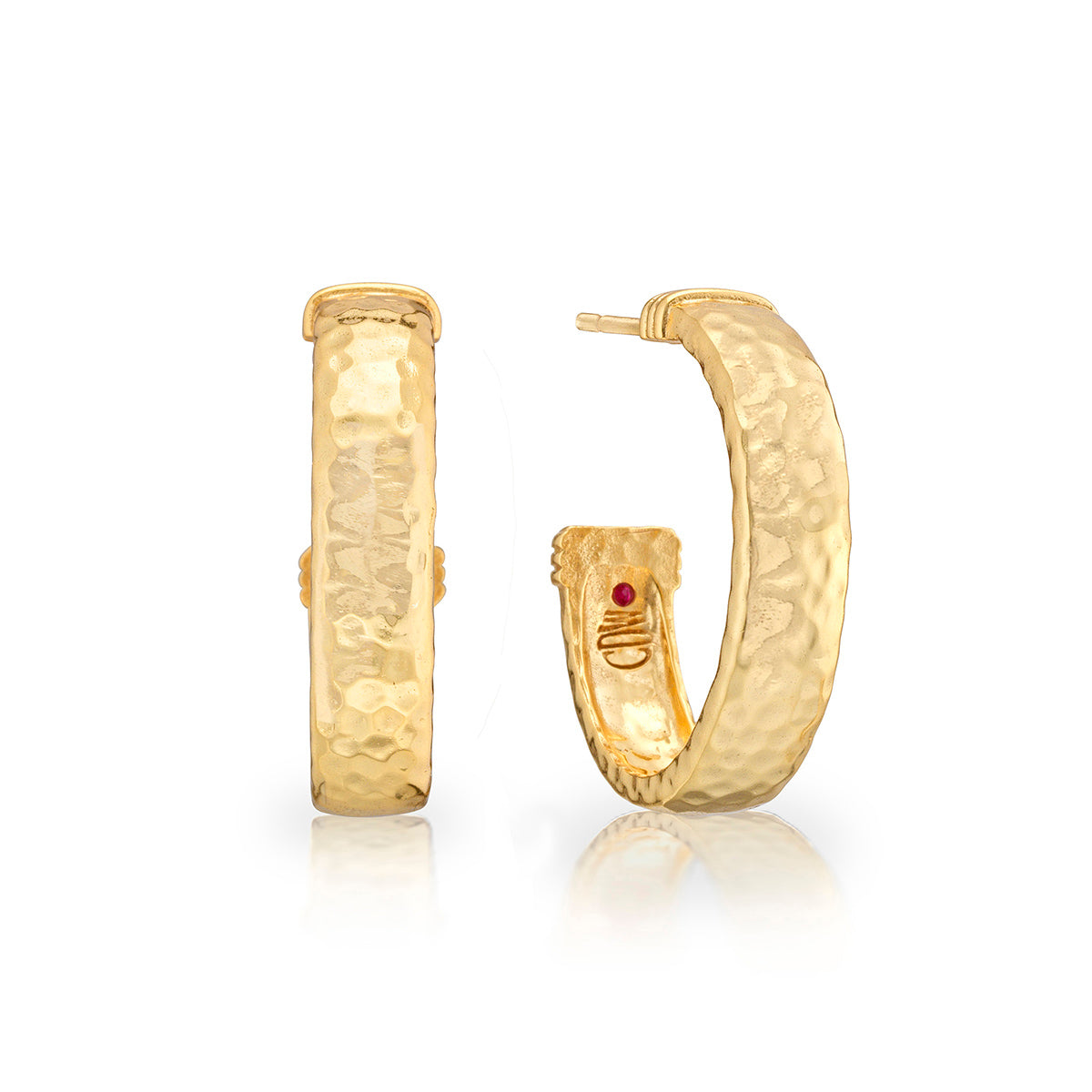 Cleopatra Classic Medium Hoop Earrings in hammered 18K gold over brass.