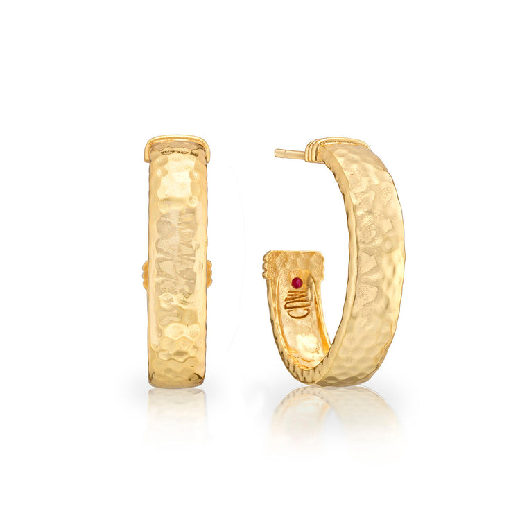 Cleopatra Classic Medium Hoop Earrings in hammered 18K gold over brass.