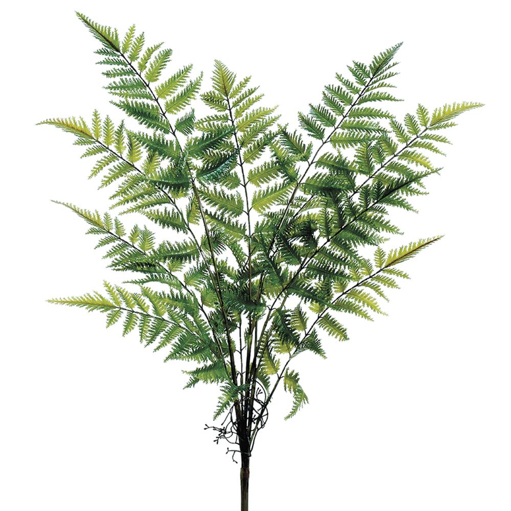 Artificial forest fern bush with dense green foliage in a 27-inch silhouette.