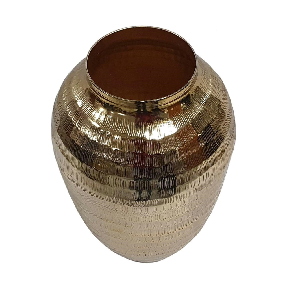 Square aluminum vase with a matte finish measuring eight by eight inches.
