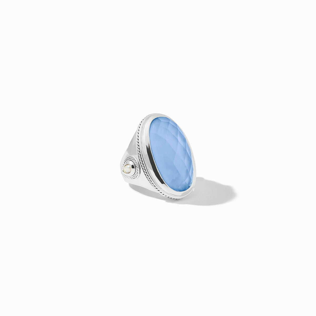Silver plate ring with imported glass stone and shell pearl accent