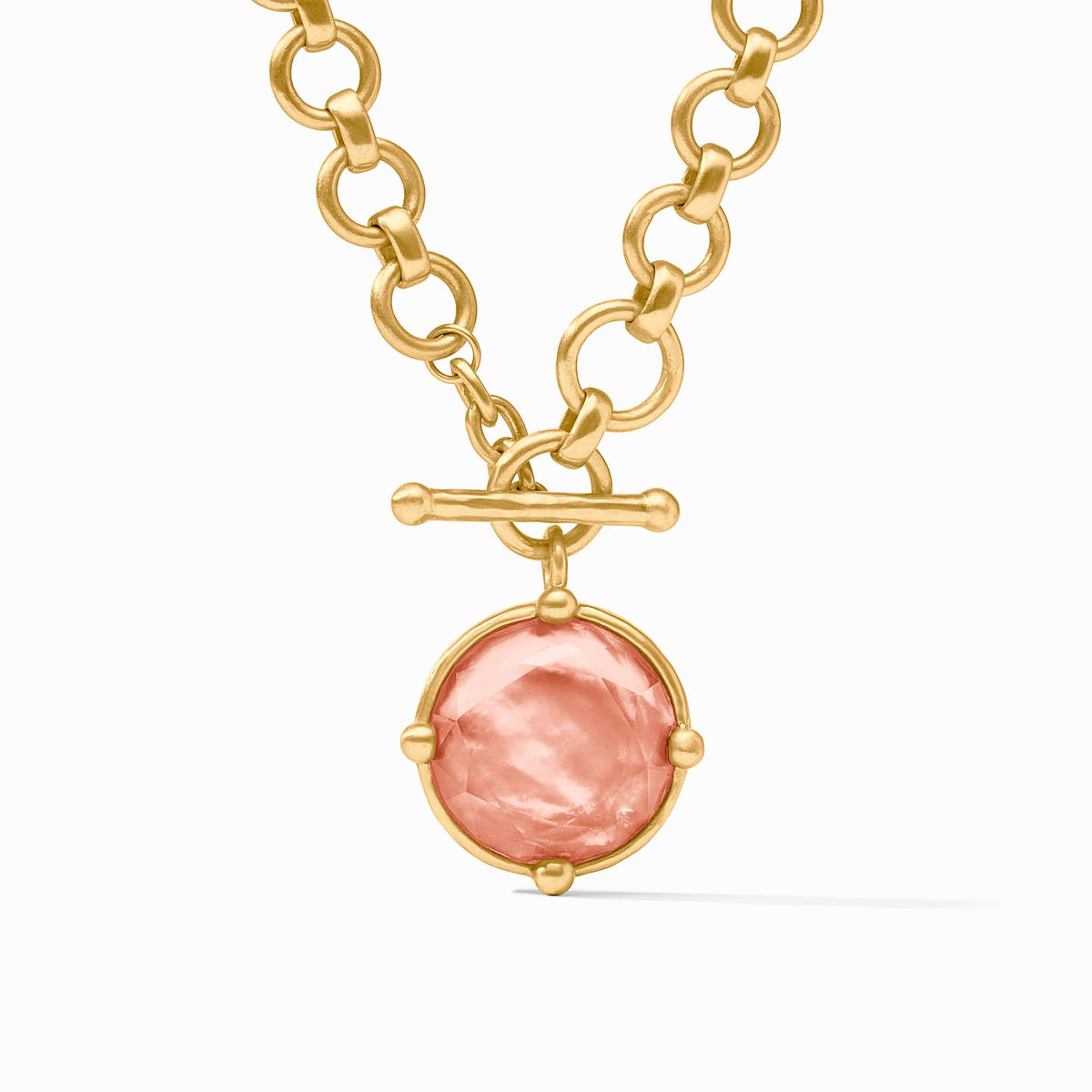 Honeybee Demi Necklace featuring a rose-cut stone with beads on one side and a bas-relief bee design.