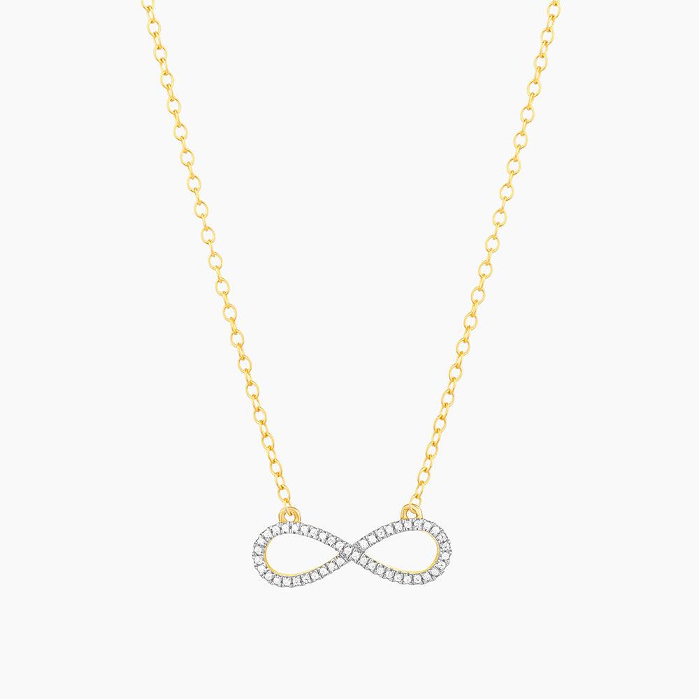 Live Limitless Pendant Necklace featuring a gold chain and diamond-encrusted infinity symbol.