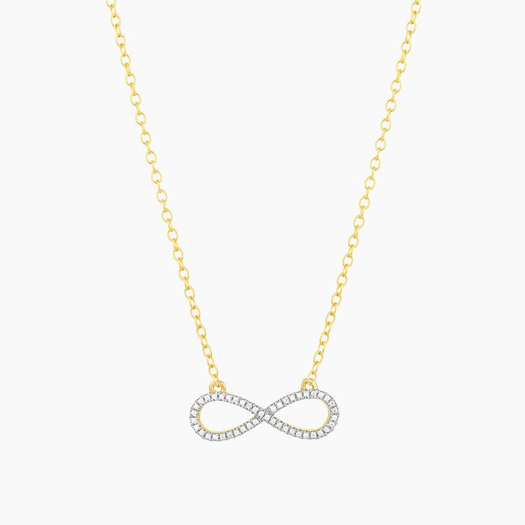 Live Limitless Pendant Necklace featuring a gold chain and diamond-encrusted infinity symbol.