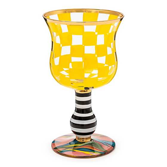 Hand-painted mouth-blown wine glass with gold lustre embellishment