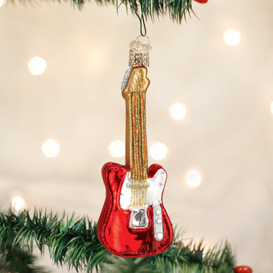 Red electric guitar ornament with glossy finish
