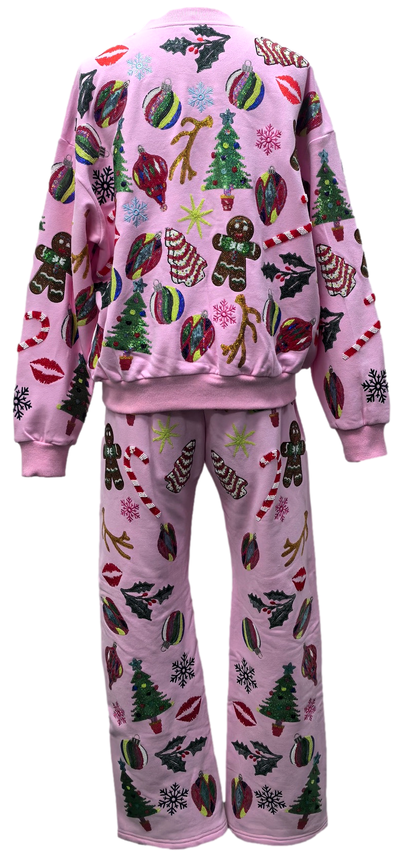 Lily Christmas Icons sweatshirt in soft fabric featuring a cheerful mix of classic holiday symbols pattern.