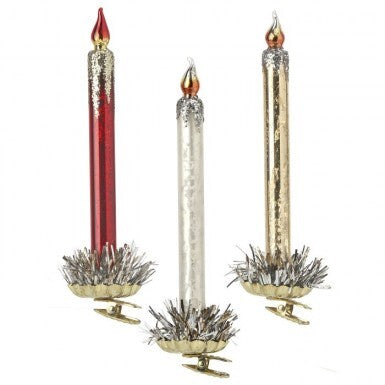 7.5-inch mercury glass candle ornament with a reflective silver finish.