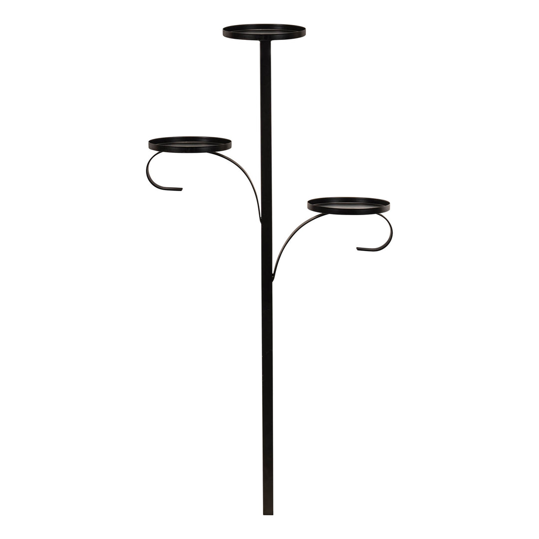 Triple Tree Topper in black iron, featuring three circular platforms at varying heights.