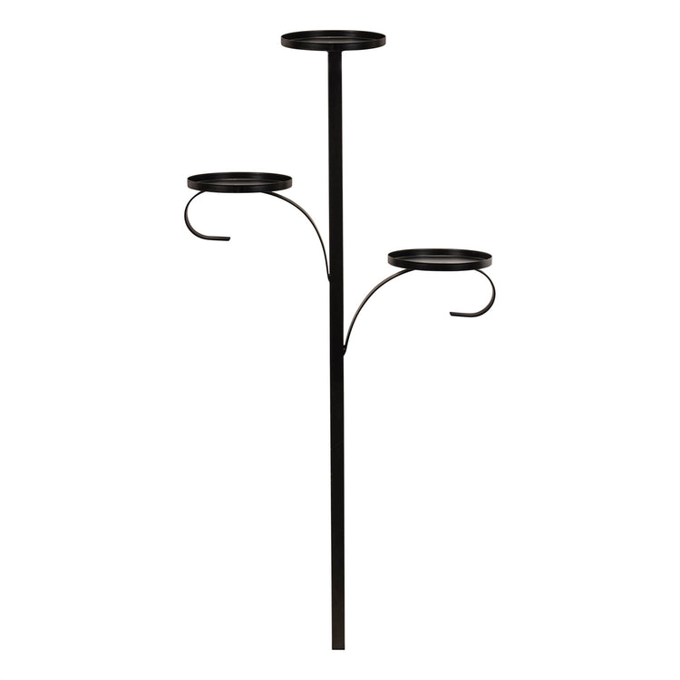 Triple Tree Topper in black iron, featuring three circular platforms at varying heights.