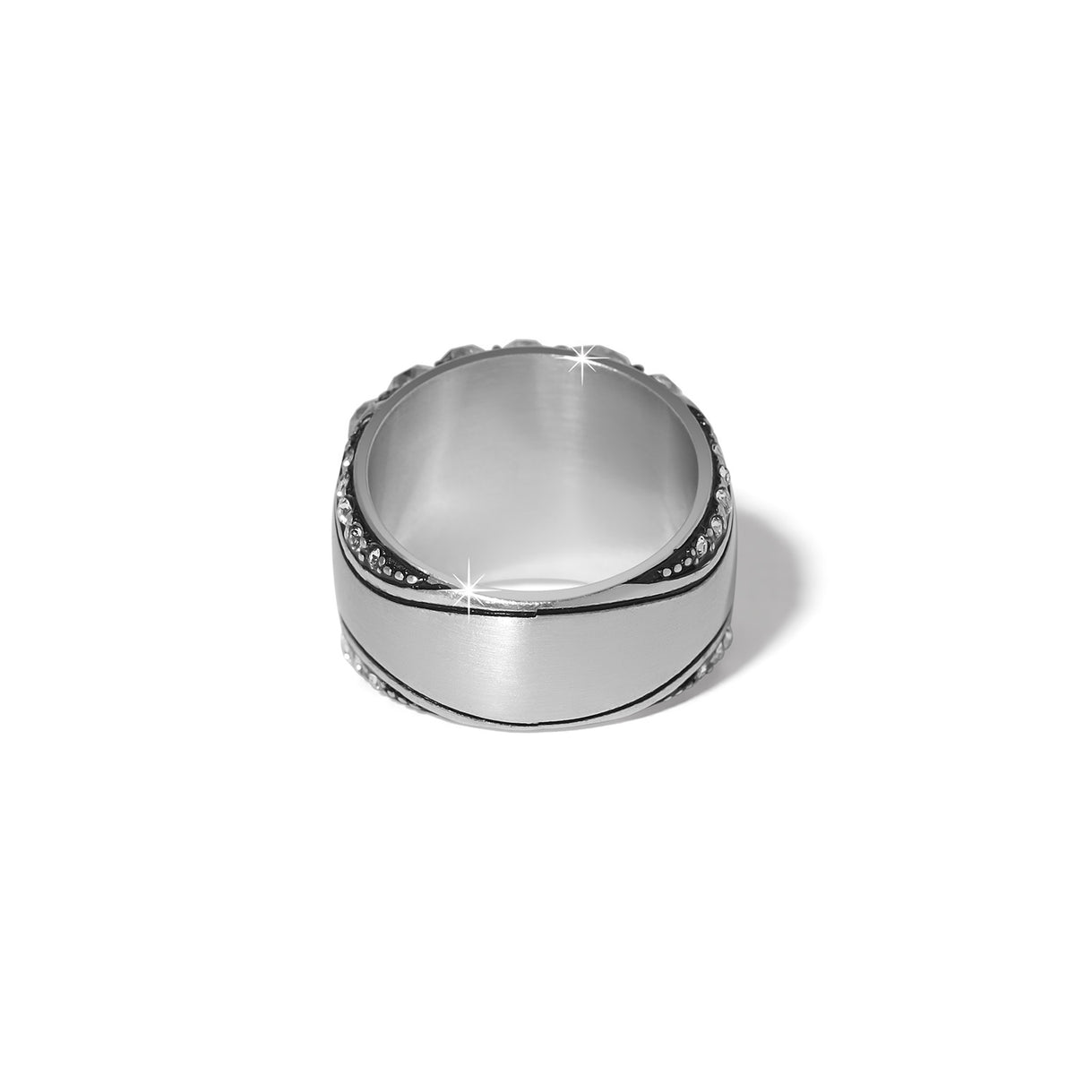 Silver plated sky blue crystal ring with a half-inch height.