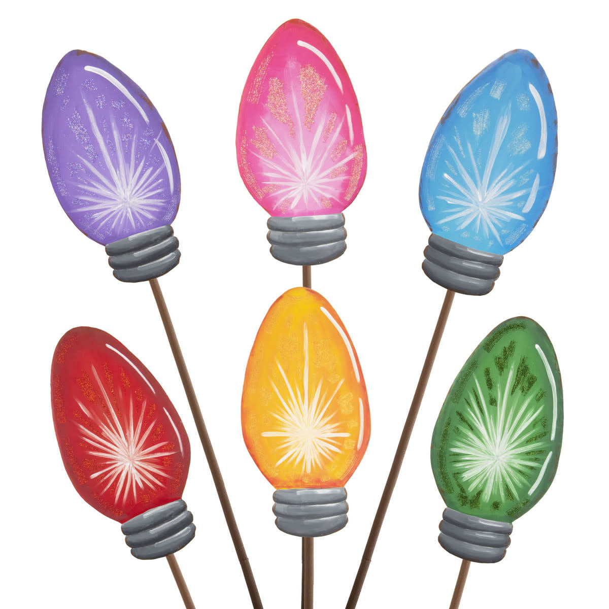 Merry & Bright Bulbs Yard stake light with a white finish featuring red berry and green leaf patterns.