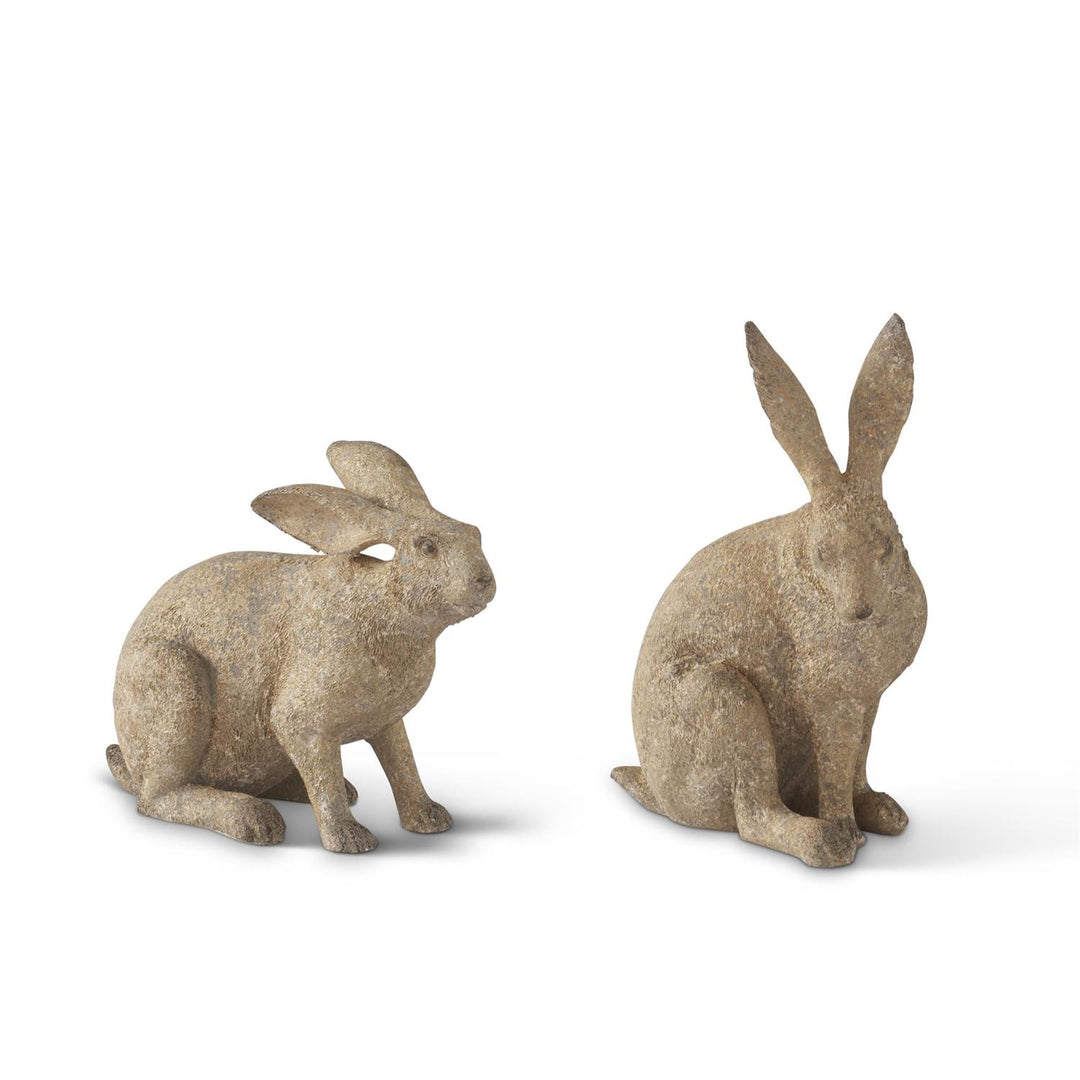 Weathered gold speckled polyresin garden rabbit figurine with a rustic textured finish and classic silhouette.
