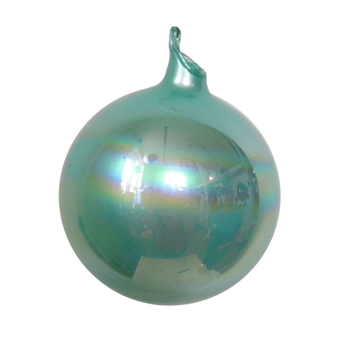150mm teal pearl glass ball ornament with an iridescent finish and a top hanging loop.