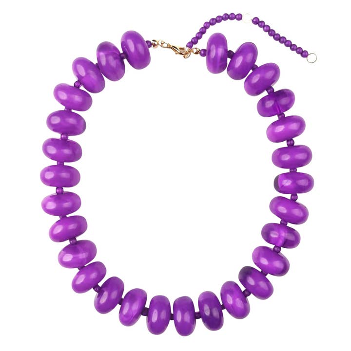 Bailey Chunky Beaded Necklace featuring large, glossy purple marbled beads and a gold-tone clasp.