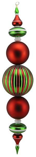 37-inch matte red, spearmint, and white plastic finial ornament with striped and smooth sections.