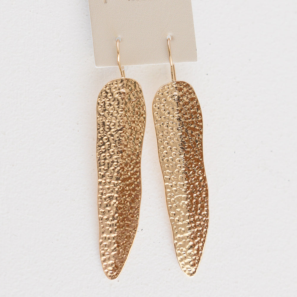 Steffany Hammered Leaf earrings in gold-tone metal with a textured leaf silhouette.