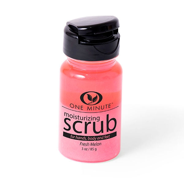 3oz Moisturizing Salt Scrub in a clear jar with pink salt crystals and oil.