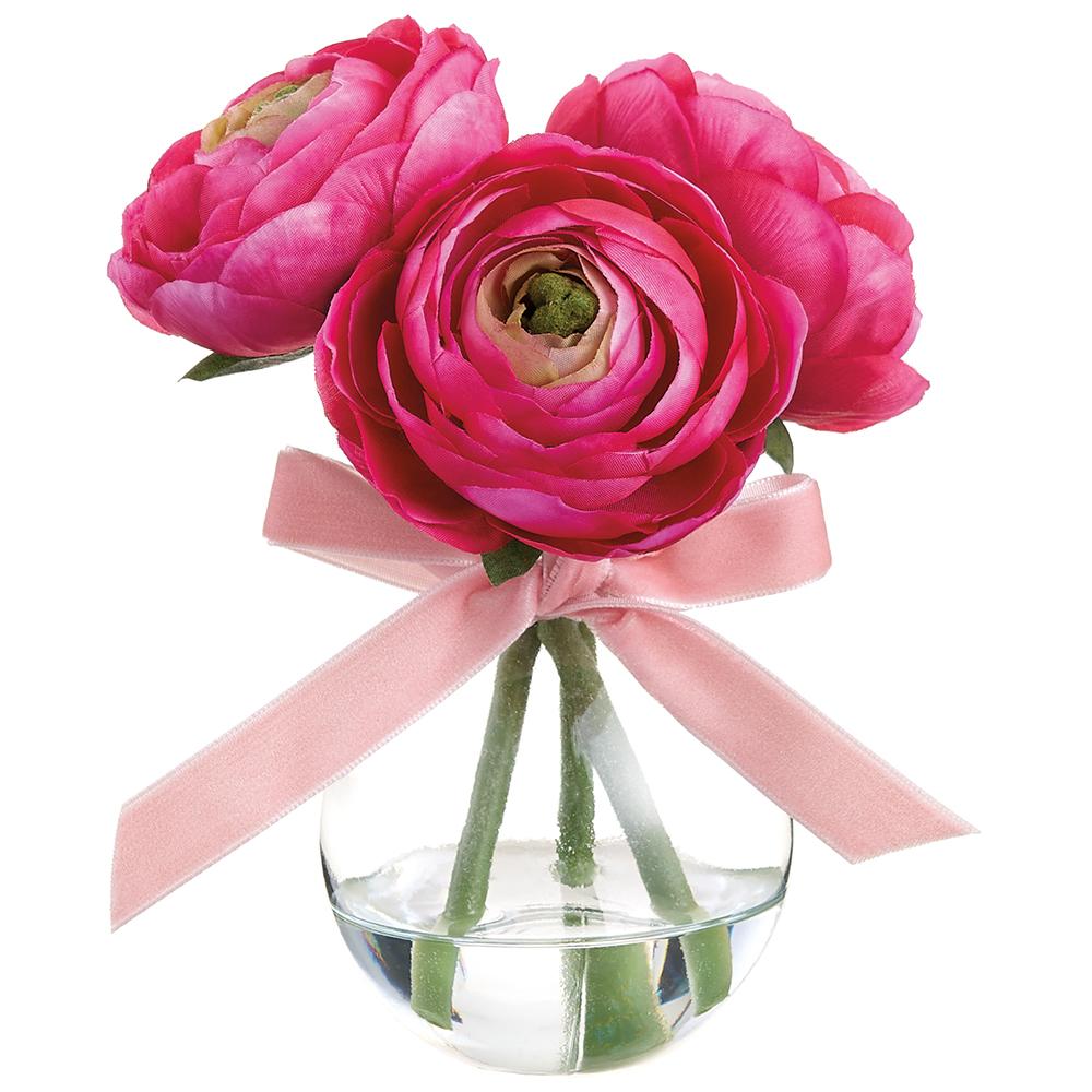 6 Inch Ranunculus in Glass Vase Beauty Pink
