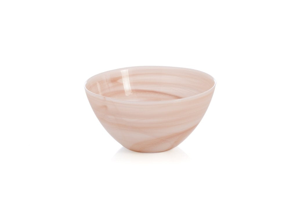 Medium polished round alabaster blush with a smooth beige finish