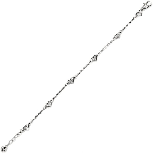 Silver-plated Kiss & Tell Anklet featuring a delicate chain with crystal-studded heart charms.