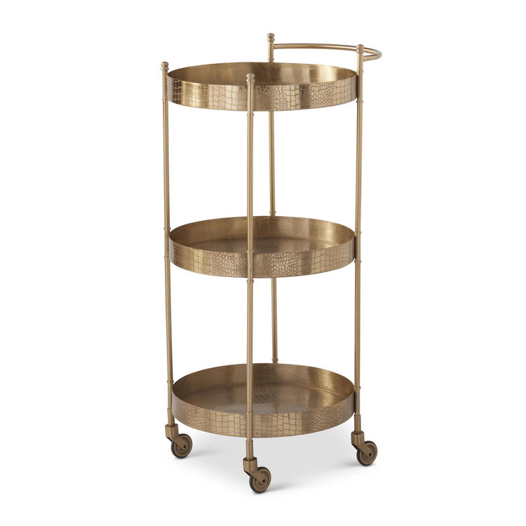 37-inch gold metal bar trolley with alligator skin embossed pattern on aluminum and iron frame