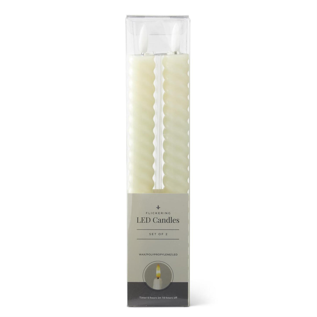 9.75 Inch Cream Spiral LED Taper Candles with Timer - Sold as Set