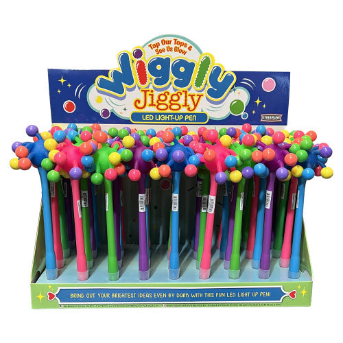 Wiggly Jiggly light-up pen with a translucent body revealing internal LED components and a black cap.