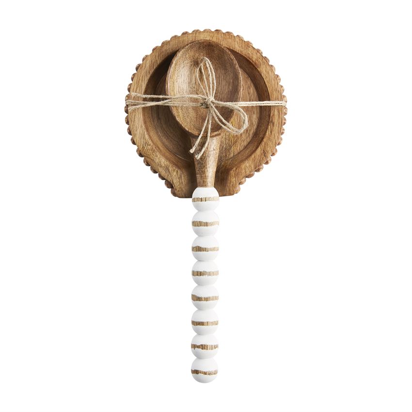 Beaded mango wood spoon rest set with coordinating beaded wooden spoon.