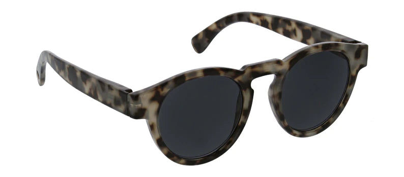 Nantucket Reading Sun sunglasses with recycled polycarbonate frames in a light neutral tone and blue-tinted lenses.