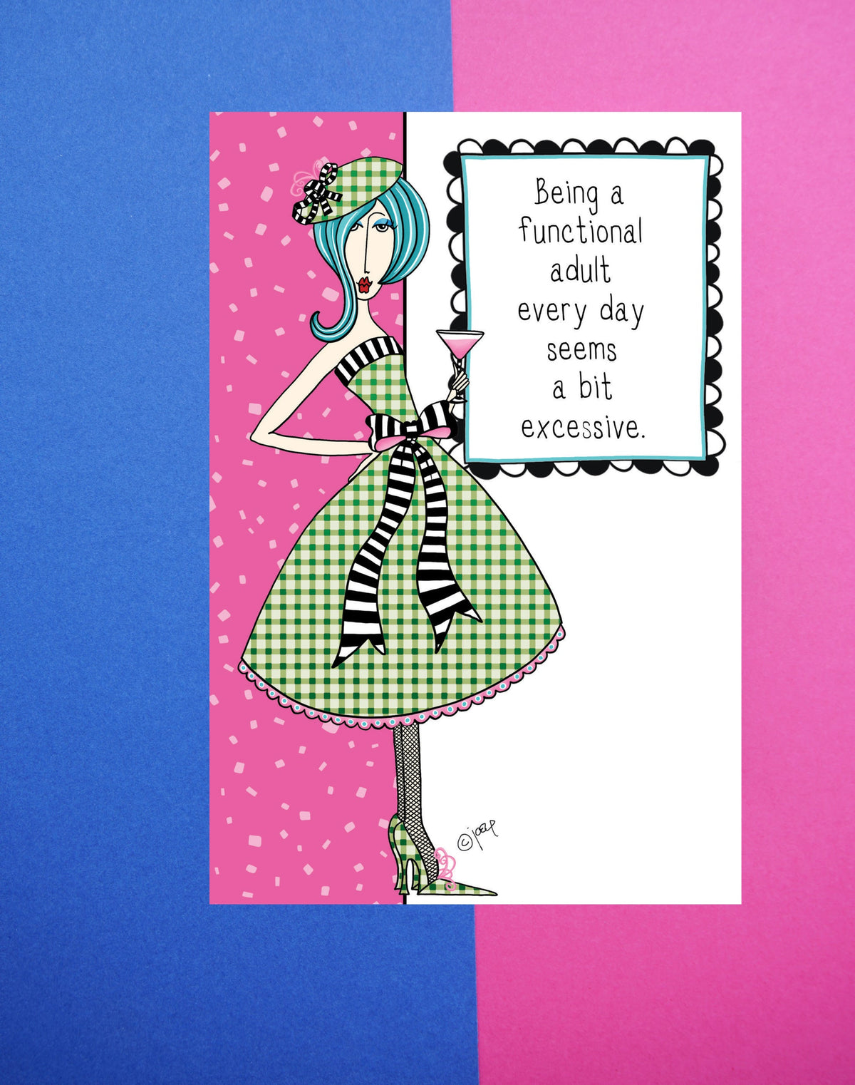Dolly BD foil card with embossed glitter text reading 'Live today like you are in your 20s! Happy Birthday'.