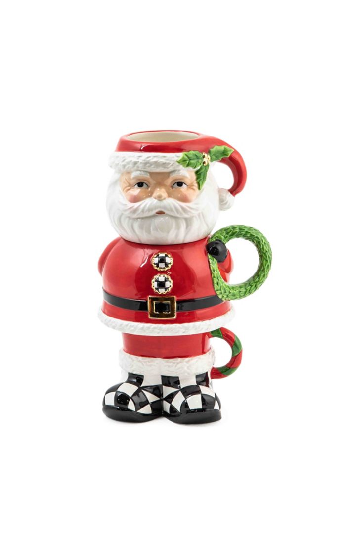 Granny Kitsch Santa mug tower made of dolomite ceramic with a festive red and white pattern.
