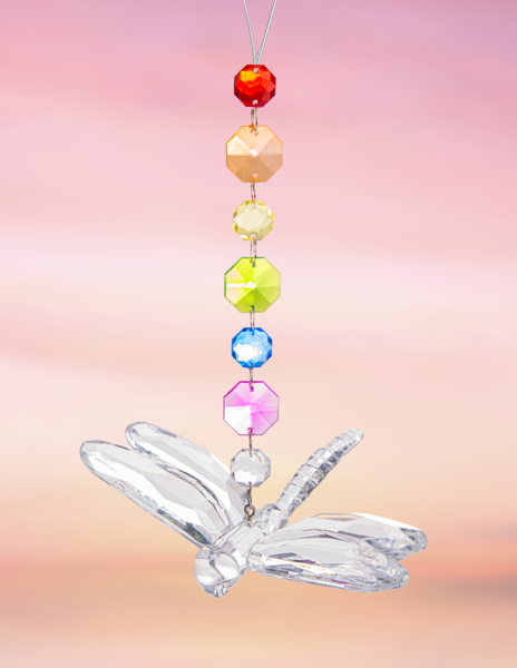 Multi-colored beaded dragonfly ornament measuring six inches wide by eight-and-a-half inches long.