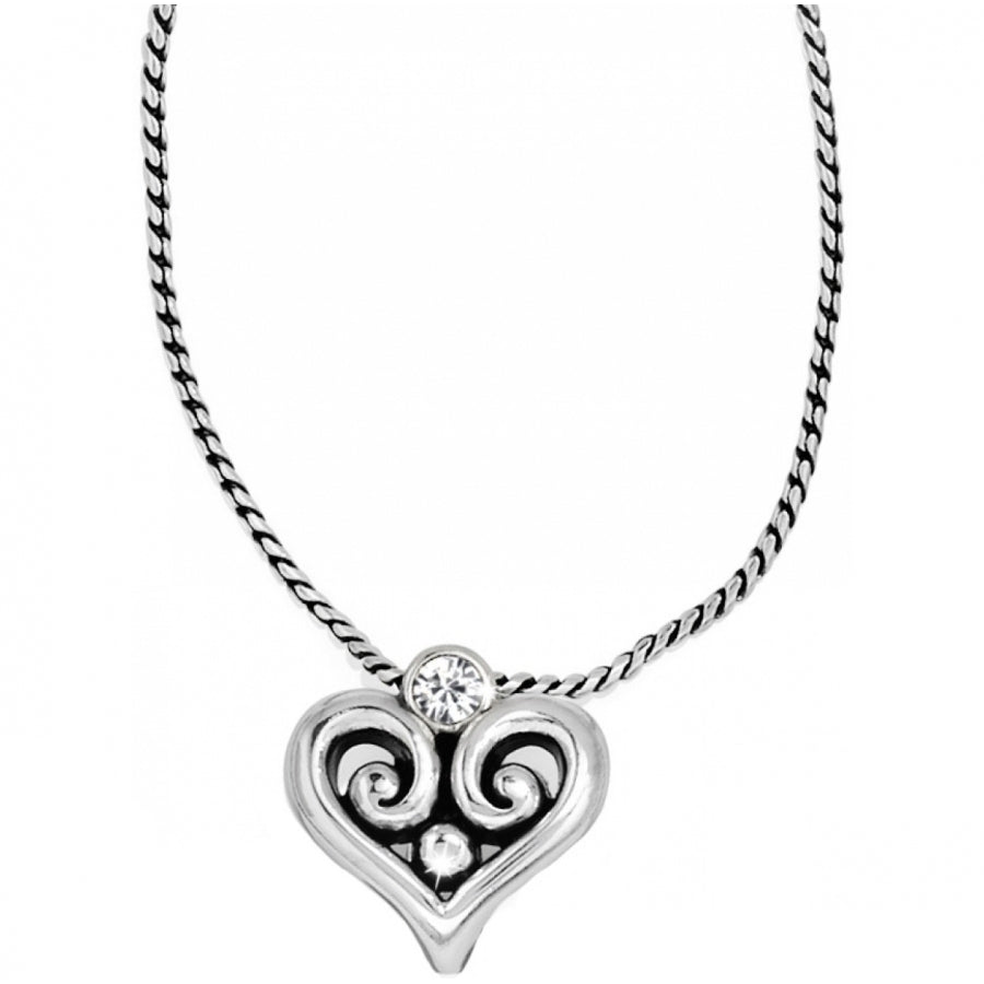 Silver plated adjustable necklace with a heart-shaped crystal pendant on an 8-inch chain.