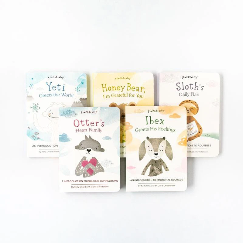Slumberkins 5-book set: Yeti, Honey Bear, Sloth's Daily Plan, Otter's Heart Family, and Ibex.