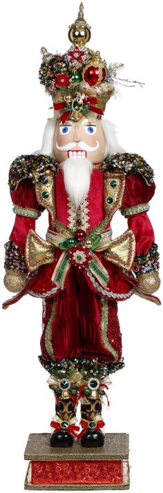 32-inch Deck the Halls Nutcracker in a red and gold velvet outfit with ornate jeweled decorations.