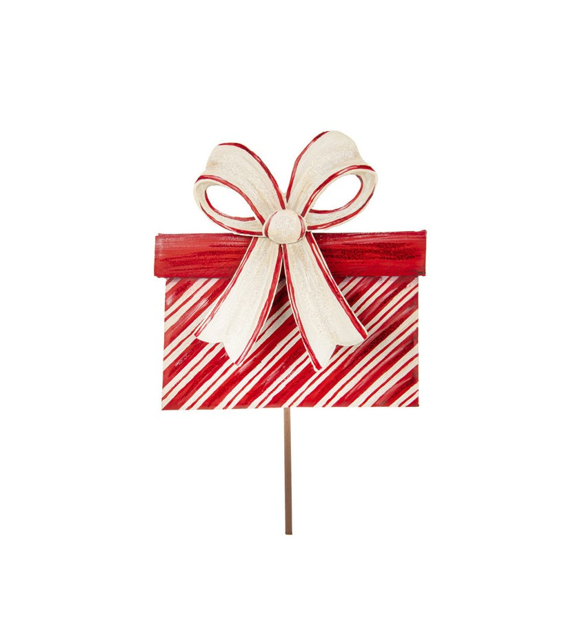 Medium red and white stake easel gift display stand with matte protective coating.